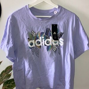adidas Lavender Logo Tee with Floral Graphic